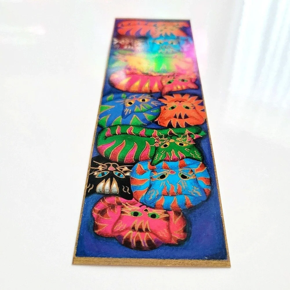 Vintage‎ 90s Suzanne Ewart Cats Bookmark Barnes Nobel Colorful Whimsical England
